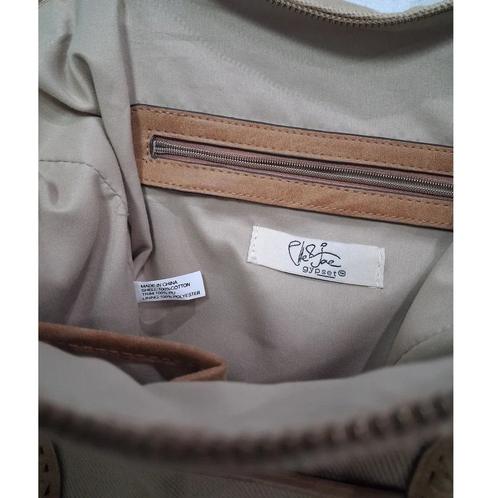 Elle Jae Gypset Tan Canvas Whipstitch Tote Bag Satchel‎ with Tassel Charm